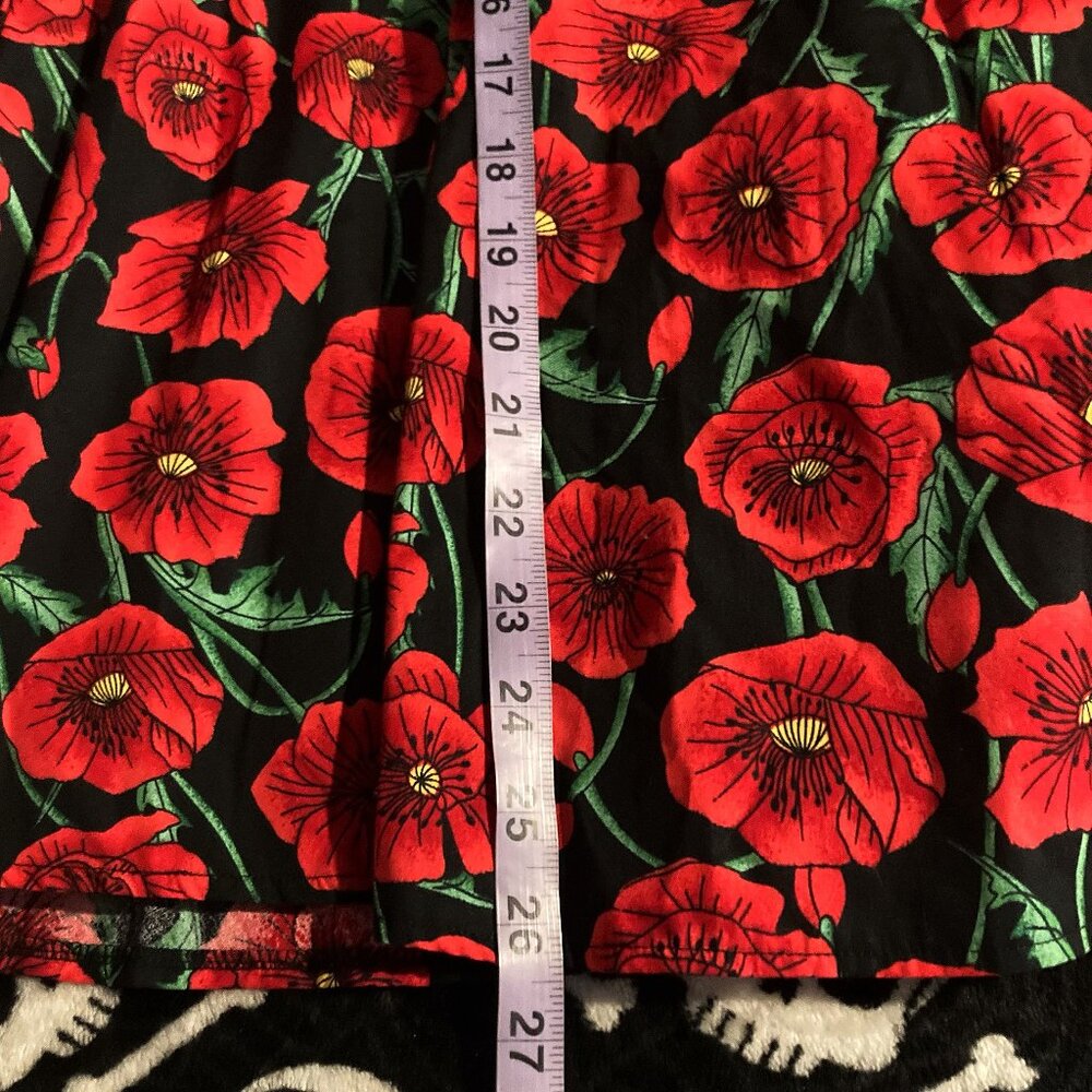 HELL BUNNY NWT Red and black floral poppy print circle skirt vintage style SMALL - Picture 7 of 14
